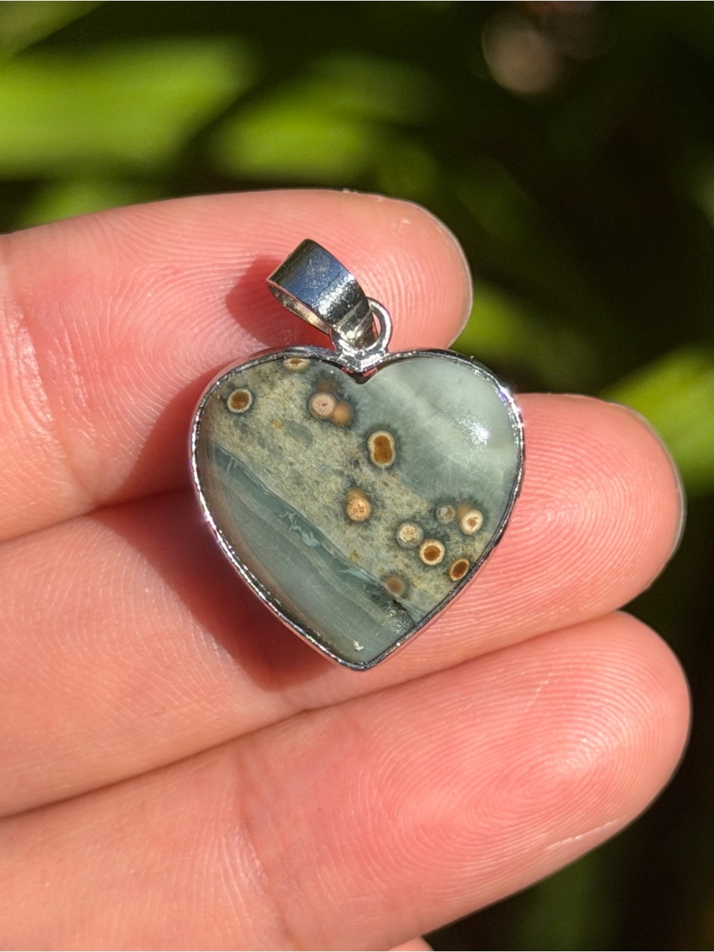 Heart Ocean Jasper Pendant in Green and Brown Palo